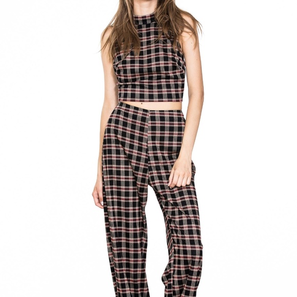 2 PIECE PLAID CHECK SLEEVELESS TOP AND LONG PANTS - Picture 4 of 8